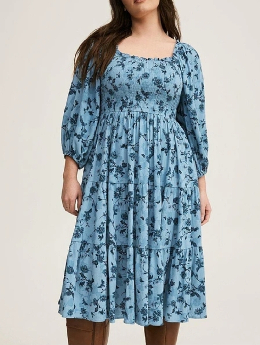 Torrid Blue Floral Smocked Midi Dress